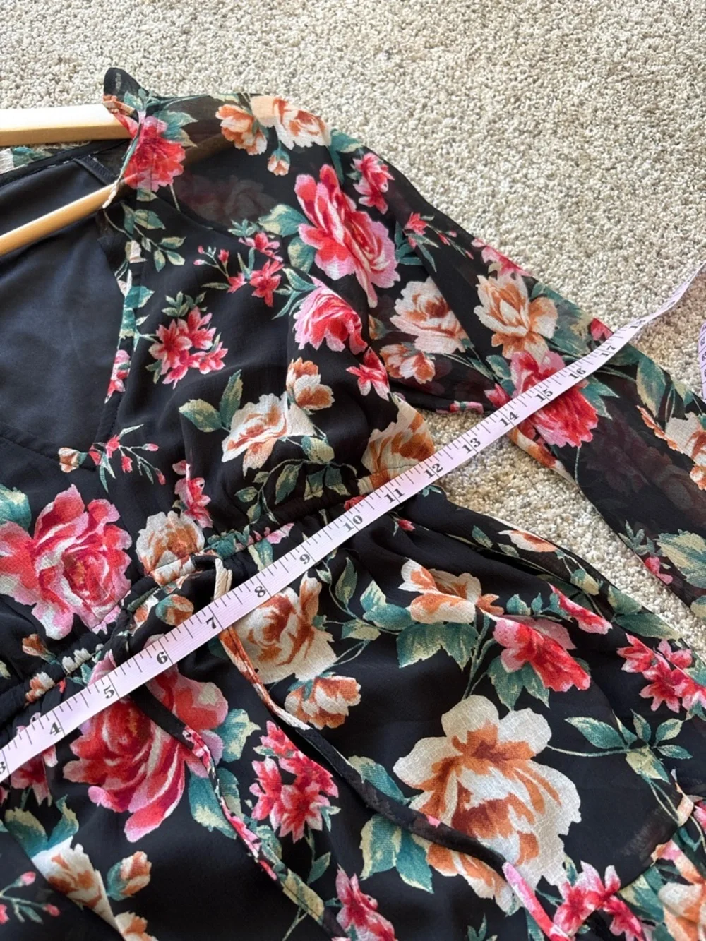 American Eagle Outfitters Black Floral Long-Sleeve Tiered Dress